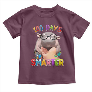 Funny Moo Deng 100 Days Smarter Toddler T Shirt Teachers Students 100th Day Of School TS11 Maroon Print Your Wear