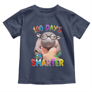 Funny Moo Deng 100 Days Smarter Toddler T Shirt Teachers Students 100th Day Of School TS11 Navy Print Your Wear