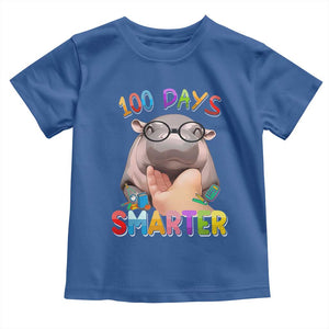 Funny Moo Deng 100 Days Smarter Toddler T Shirt Teachers Students 100th Day Of School TS11 Royal Blue Print Your Wear