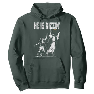 Funny Jesus American Football He Is Rizzin' Hoodie TS11 Dark Forest Green Print Your Wear