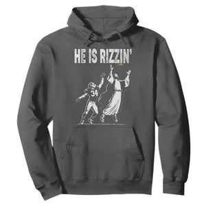 Funny Jesus American Football He Is Rizzin' Hoodie TS11 Dark Heather Print Your Wear