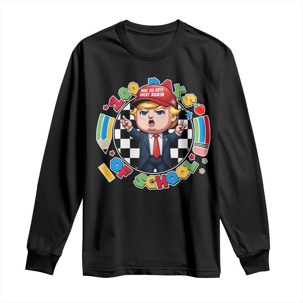 Funny Trump 100 Days Of School Long Sleeve Shirt Make 100 Days Great Again Pencil Apple TS11 Black Print Your Wear