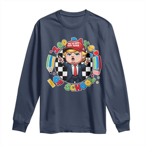 Funny Trump 100 Days Of School Long Sleeve Shirt Make 100 Days Great Again Pencil Apple TS11 Navy Print Your Wear