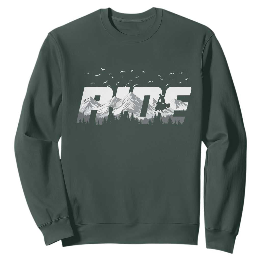 Snowmobile Ride Motor Sled Racing Winter Mountain Sports Fan Sweatshirt TS11 Dark Forest Green Print Your Wear