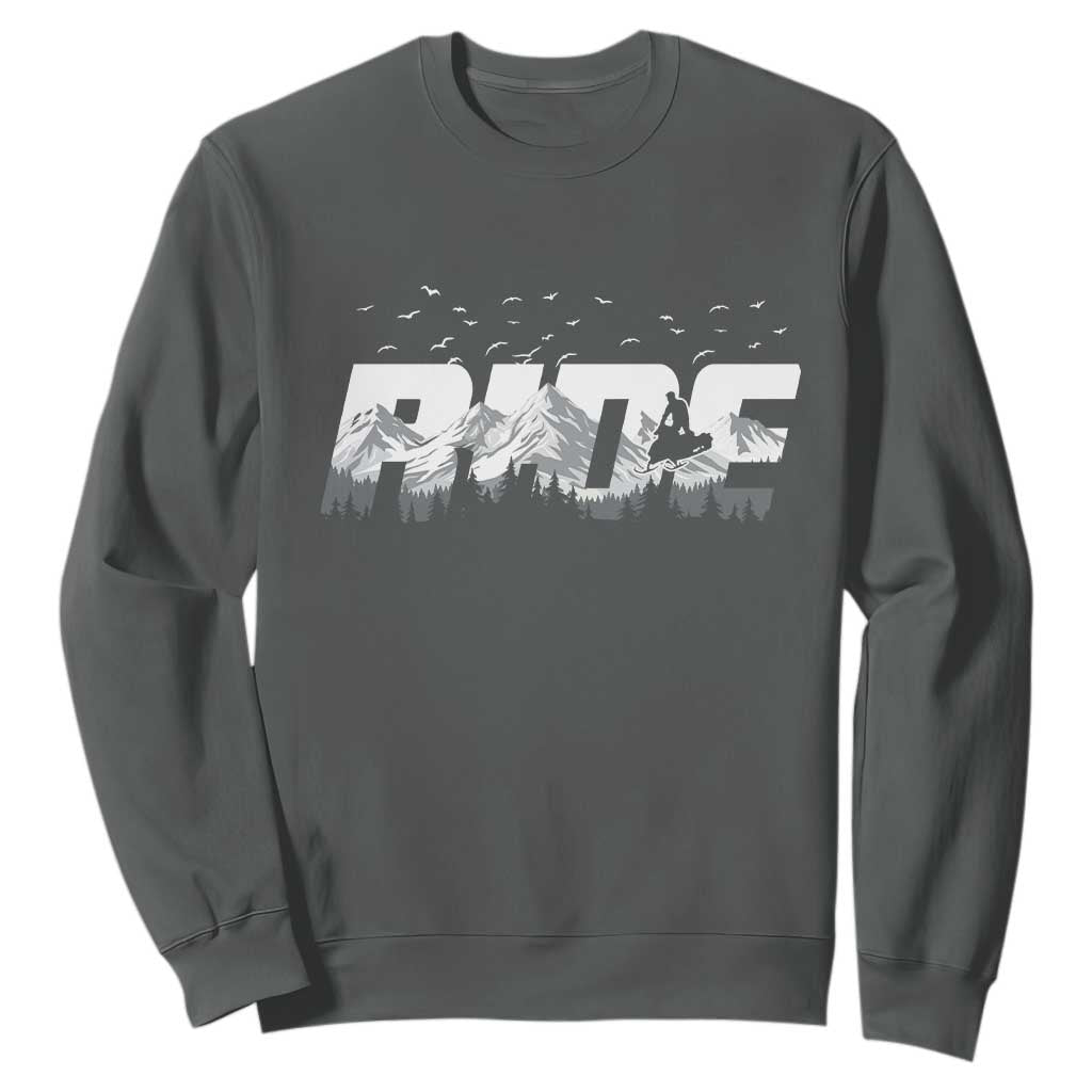 Snowmobile Ride Motor Sled Racing Winter Mountain Sports Fan Sweatshirt TS11 Dark Heather Print Your Wear