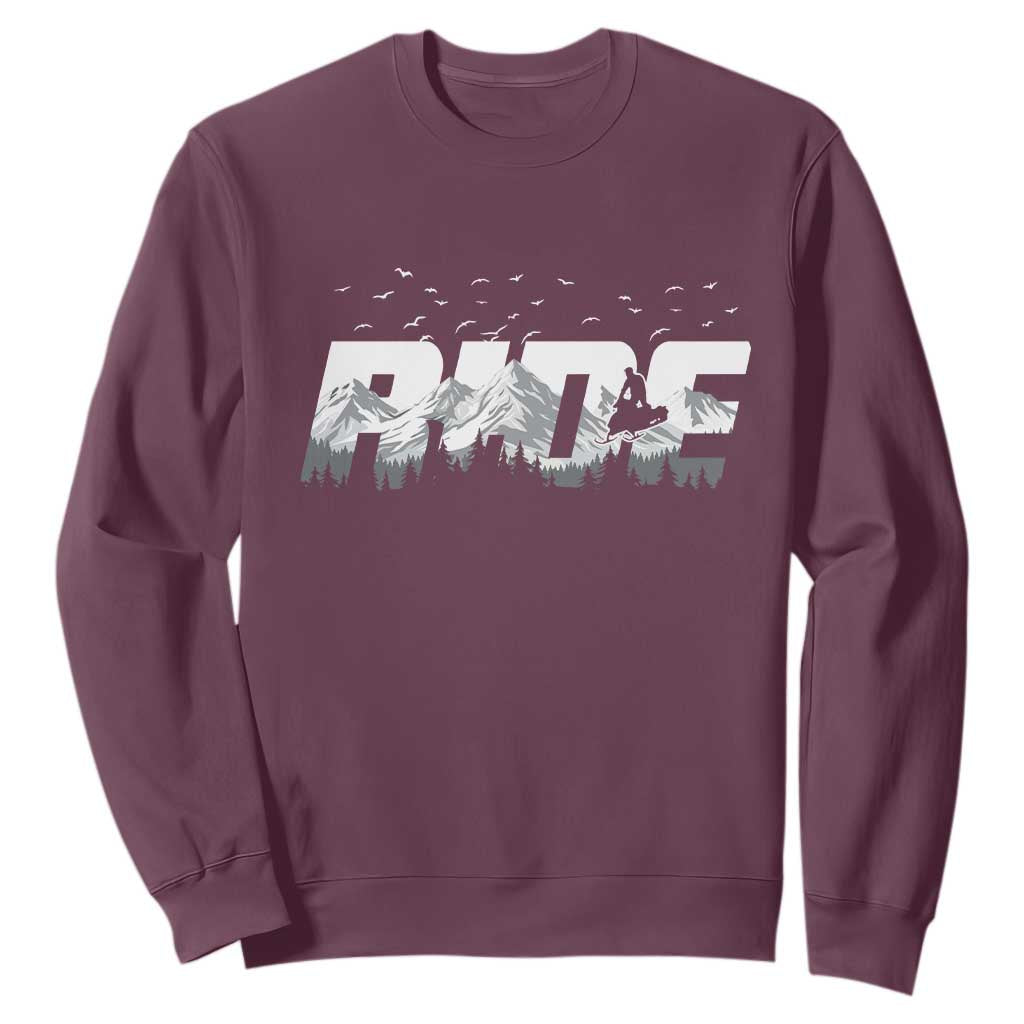 Snowmobile Ride Motor Sled Racing Winter Mountain Sports Fan Sweatshirt TS11 Maroon Print Your Wear
