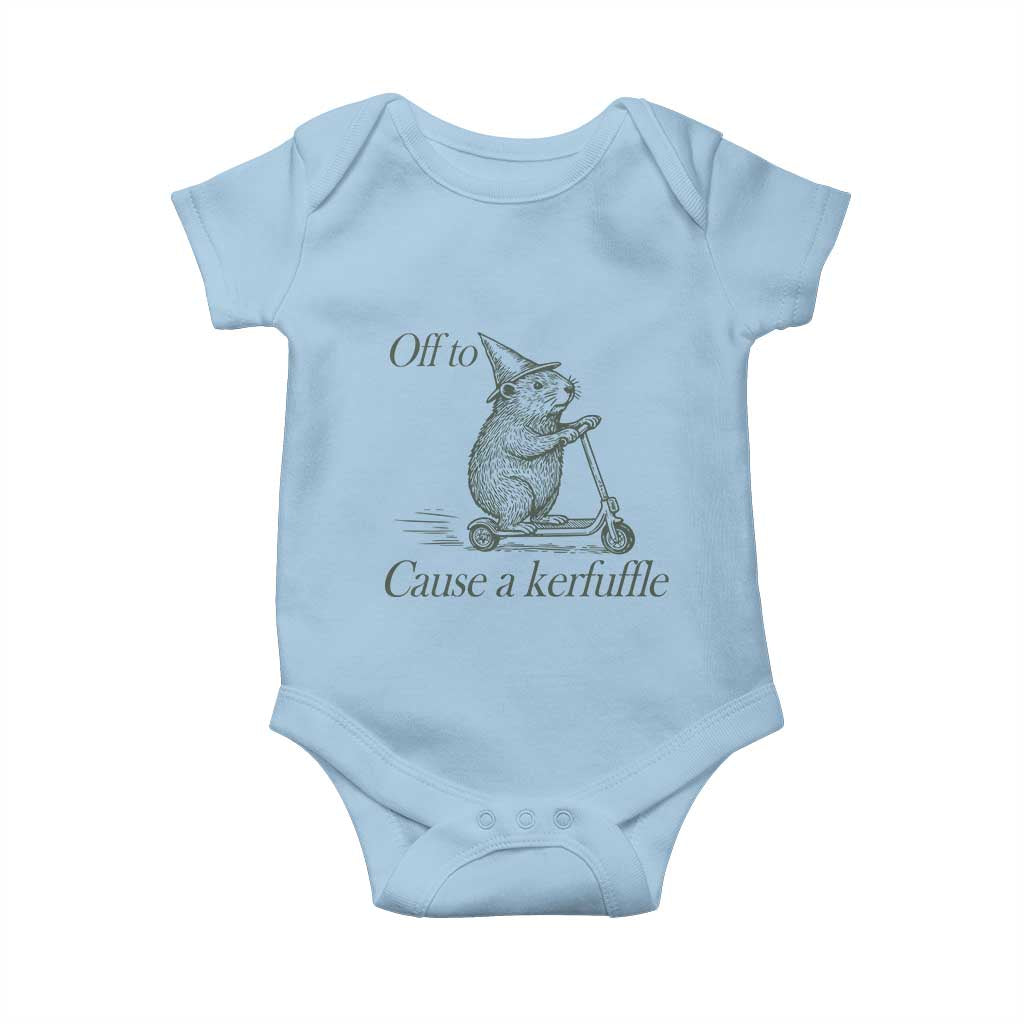Off To Cause A Kerfuffle Baby Onesie Funny Groundhog Scooter Chaos TS11 Light Blue Print Your Wear