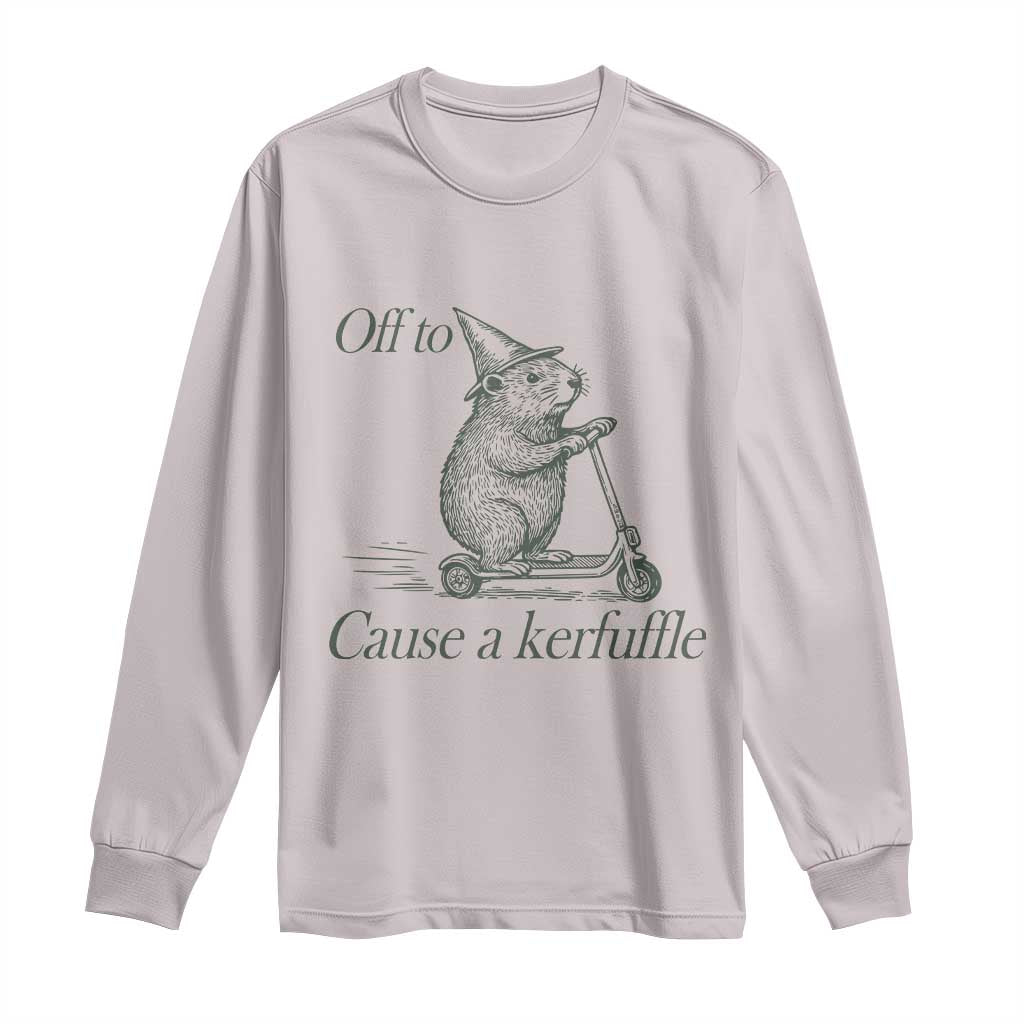 Off To Cause A Kerfuffle Long Sleeve Shirt Funny Groundhog Scooter Chaos TS11 Ice Gray Print Your Wear