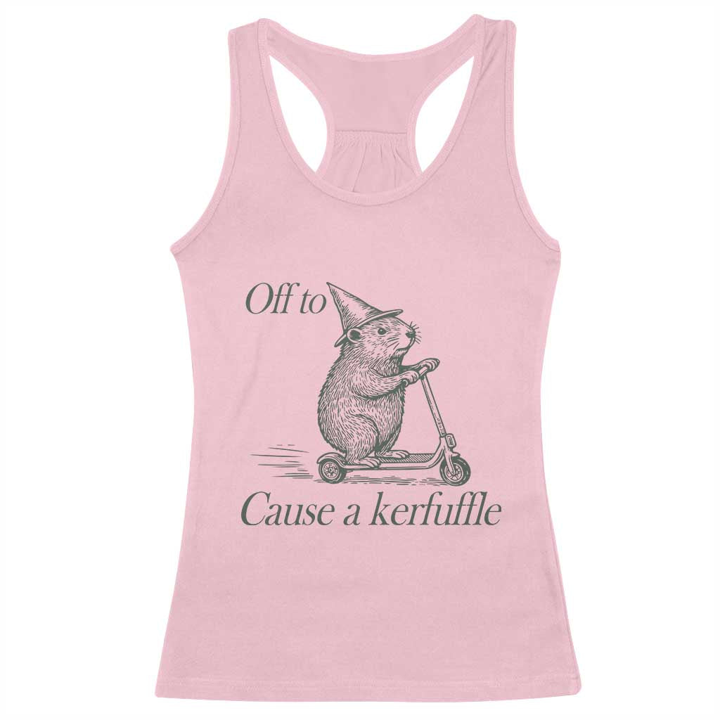 Off To Cause A Kerfuffle Racerback Tank Top Funny Groundhog Scooter Chaos TS11 Light Pink Print Your Wear