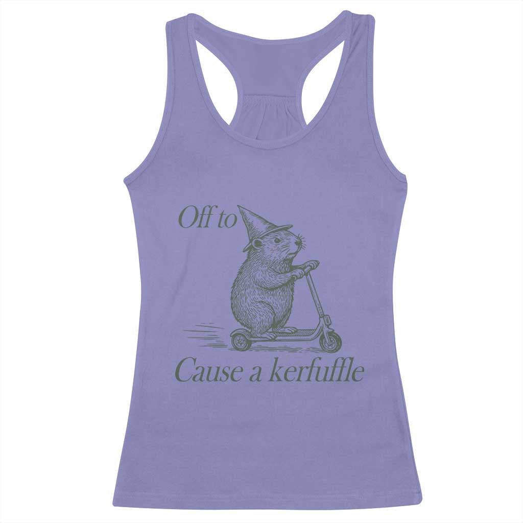 Off To Cause A Kerfuffle Racerback Tank Top Funny Groundhog Scooter Chaos TS11 Violet Print Your Wear