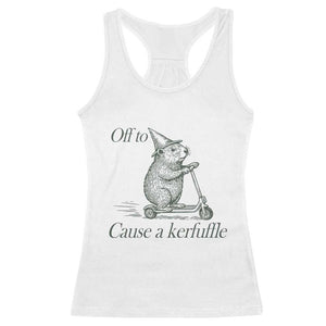 Off To Cause A Kerfuffle Racerback Tank Top Funny Groundhog Scooter Chaos TS11 White Print Your Wear