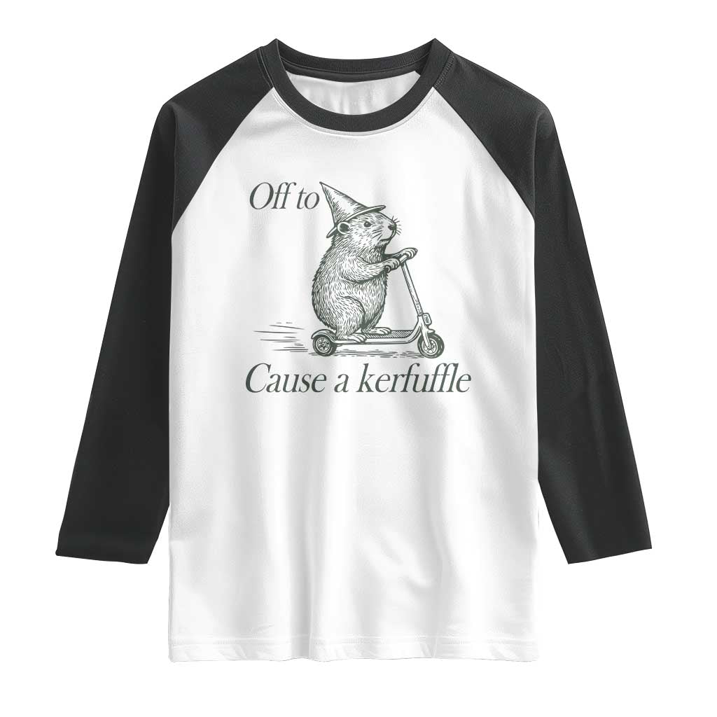 Off To Cause A Kerfuffle Raglan Shirt Funny Groundhog Scooter Chaos TS11 White Black Print Your Wear