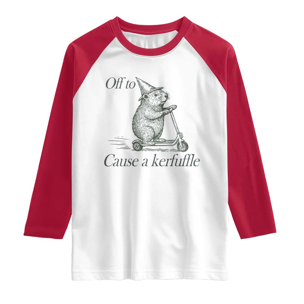 Off To Cause A Kerfuffle Raglan Shirt Funny Groundhog Scooter Chaos TS11 White Red Print Your Wear