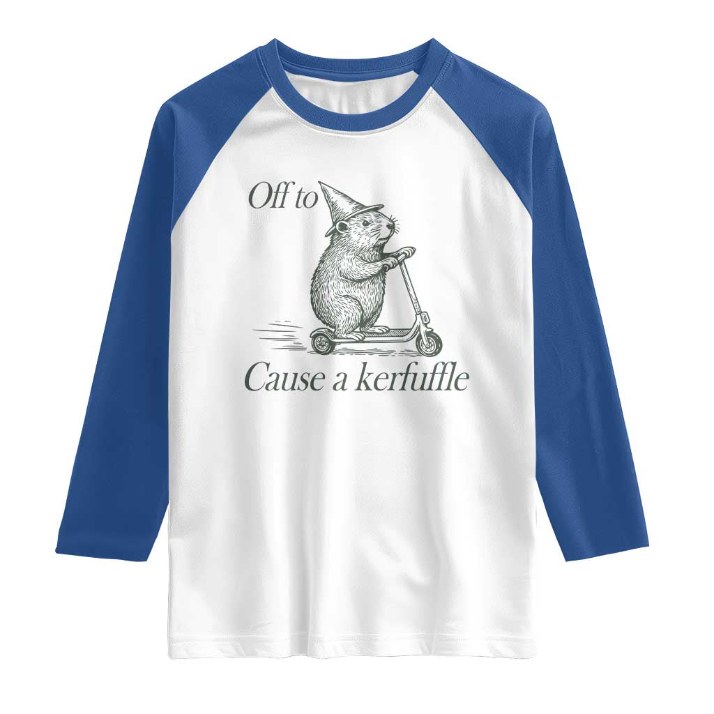 Off To Cause A Kerfuffle Raglan Shirt Funny Groundhog Scooter Chaos TS11 White Royal Print Your Wear