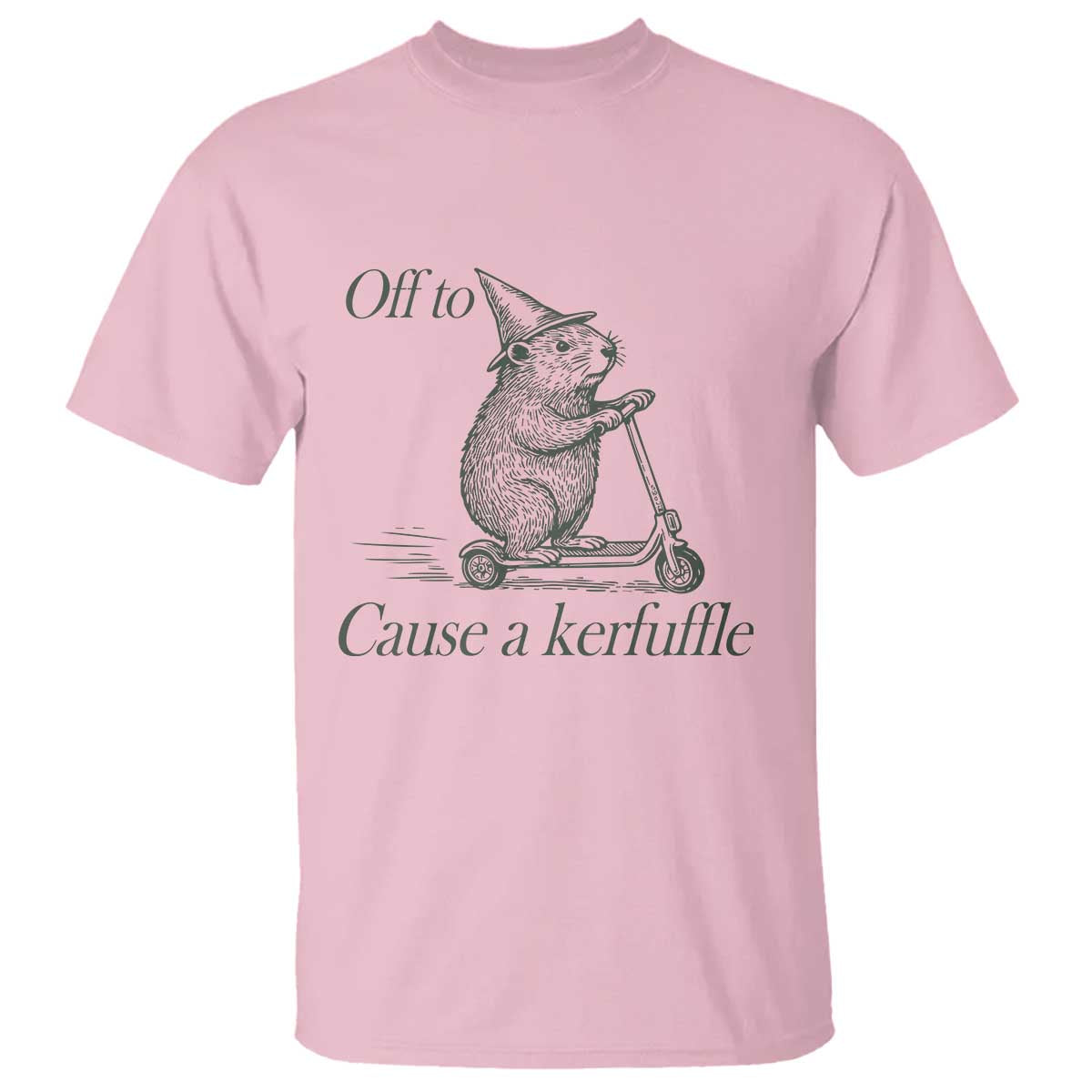 Off To Cause A Kerfuffle T Shirt Funny Groundhog Scooter Chaos TS11 Light Pink Print Your Wear