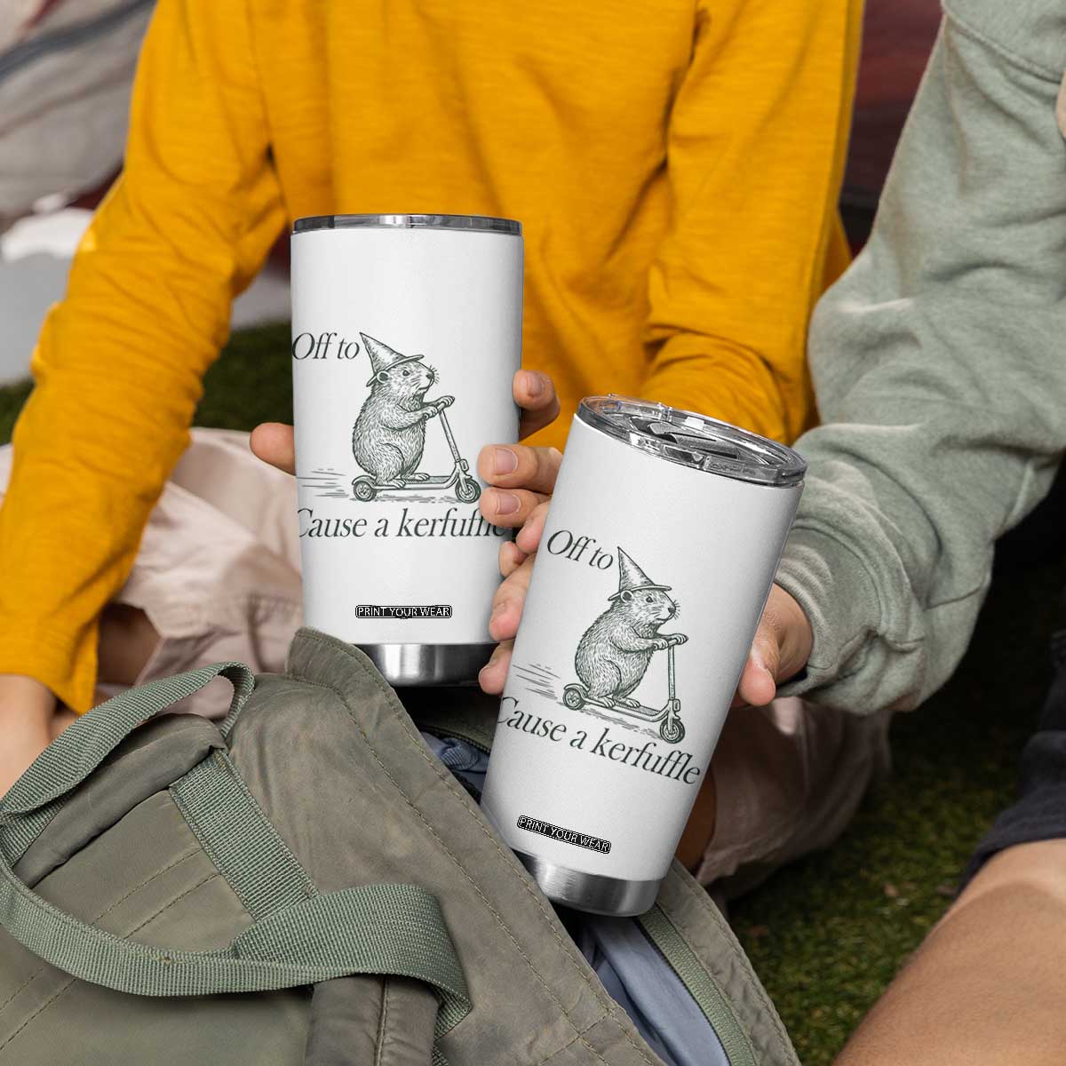 Off To Cause A Kerfuffle Tumbler Cup Funny Groundhog Scooter Chaos TS11 Print Your Wear