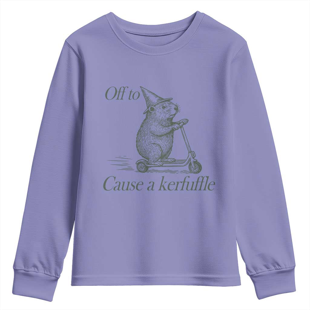 Off To Cause A Kerfuffle Youth Sweatshirt Funny Groundhog Scooter Chaos TS11 Violet Print Your Wear