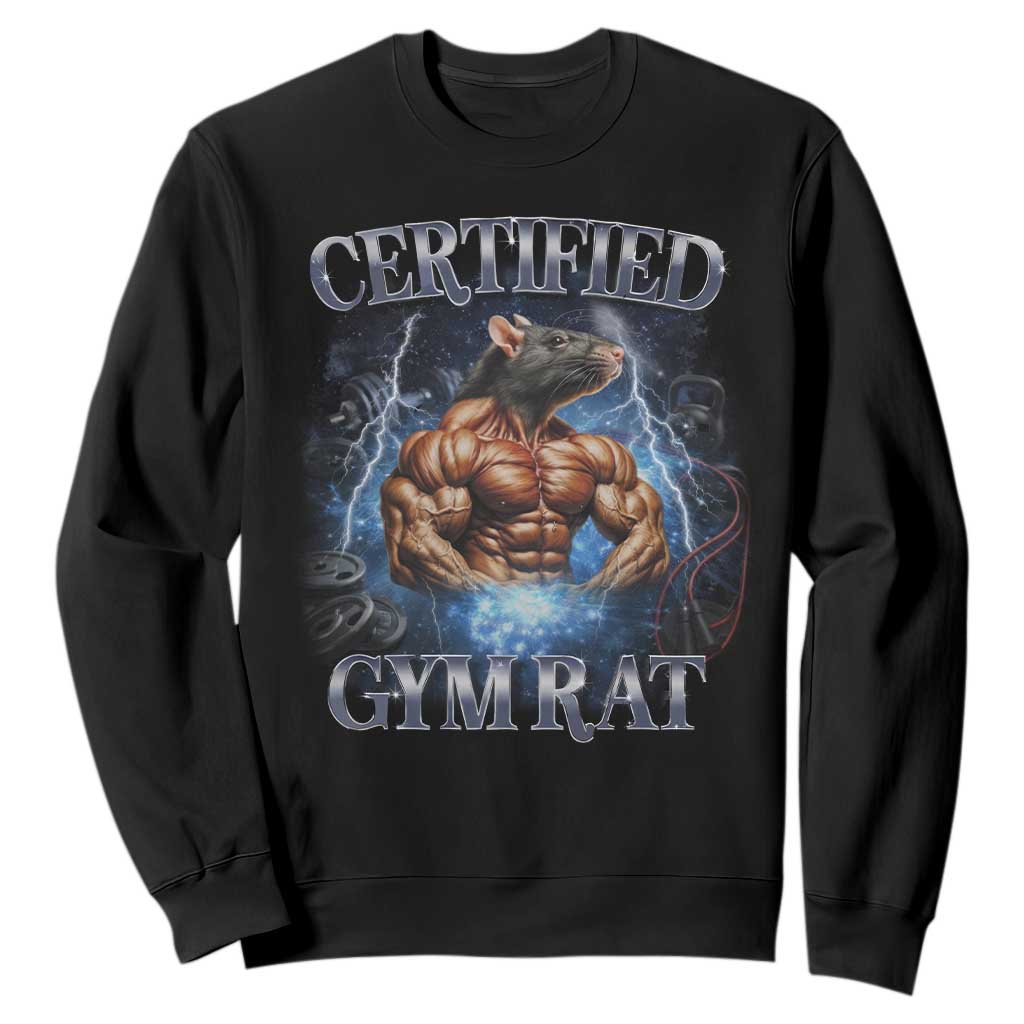 Funny Certified Gym Rat Sweatshirt Fitness Bodybuilding Gym Lovers Meme TS11 Black Print Your Wear