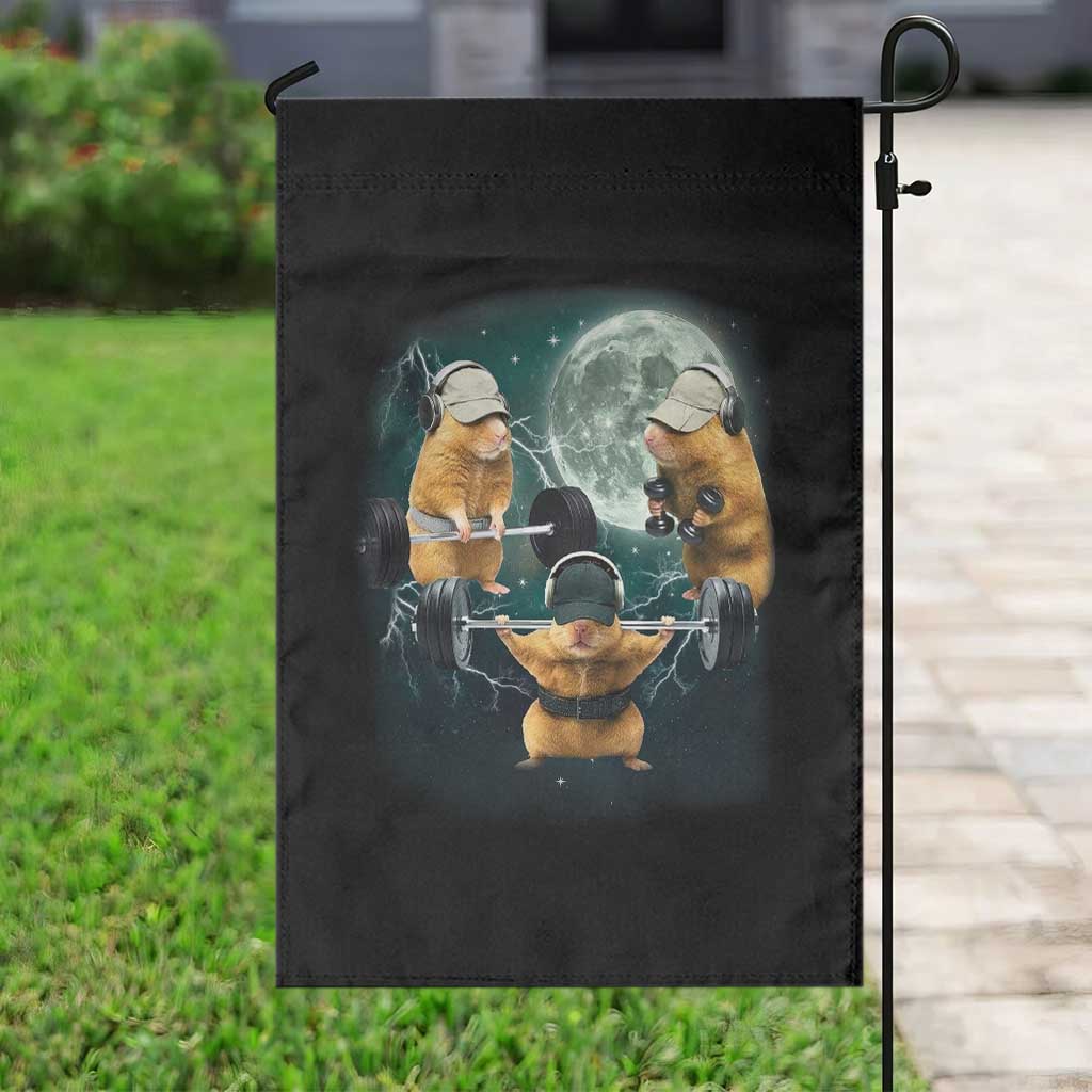 Funny Three Hamster Deadlift Gym Rat Moon Training Weightlifting Meme Garden Flag TS11 Print Your Wear