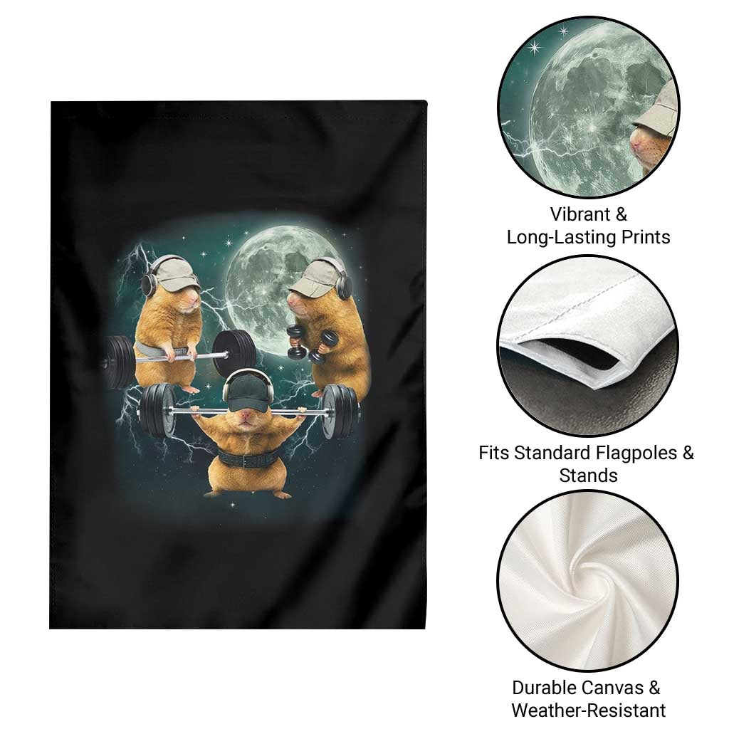 Funny Three Hamster Deadlift Gym Rat Moon Training Weightlifting Meme Garden Flag TS11 Print Your Wear