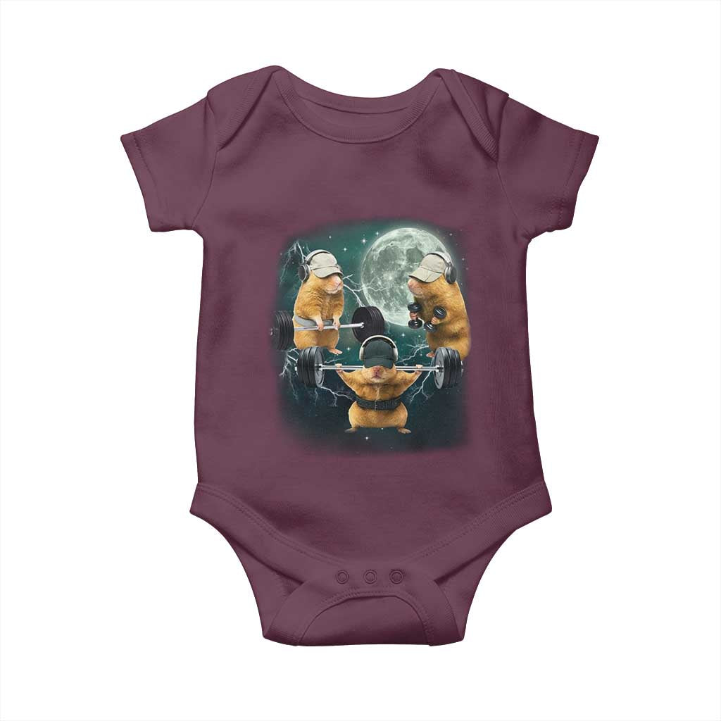Funny Three Hamster Deadlift Gym Rat Moon Training Weightlifting Meme Baby Onesie TS11 Maroon Print Your Wear