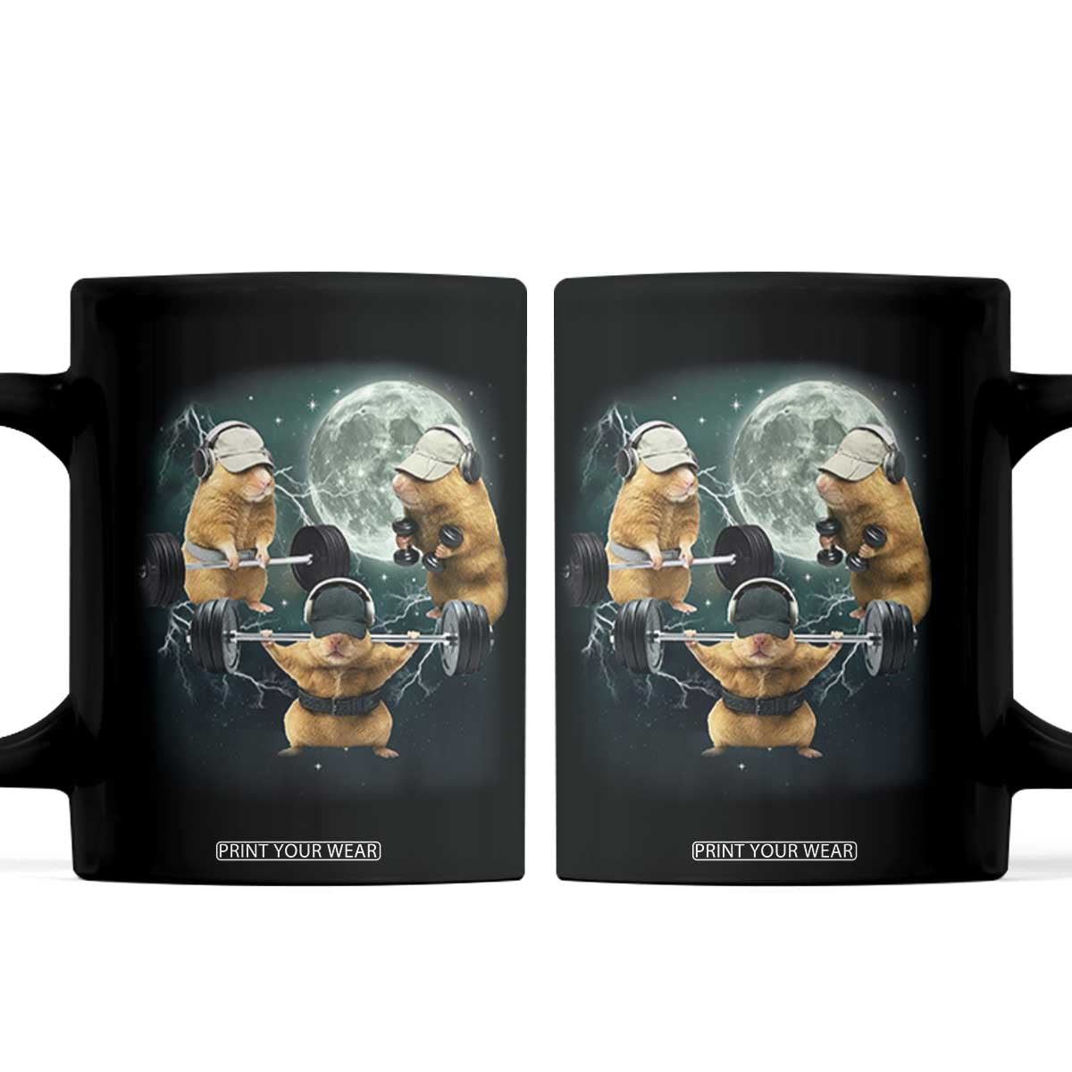 Funny Three Hamster Deadlift Gym Rat Moon Training Weightlifting Meme Coffee Mug TS11 Black Print Your Wear
