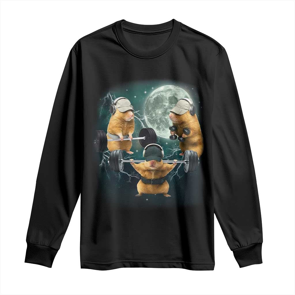 Funny Three Hamster Deadlift Gym Rat Moon Training Weightlifting Meme Long Sleeve Shirt TS11 Black Print Your Wear
