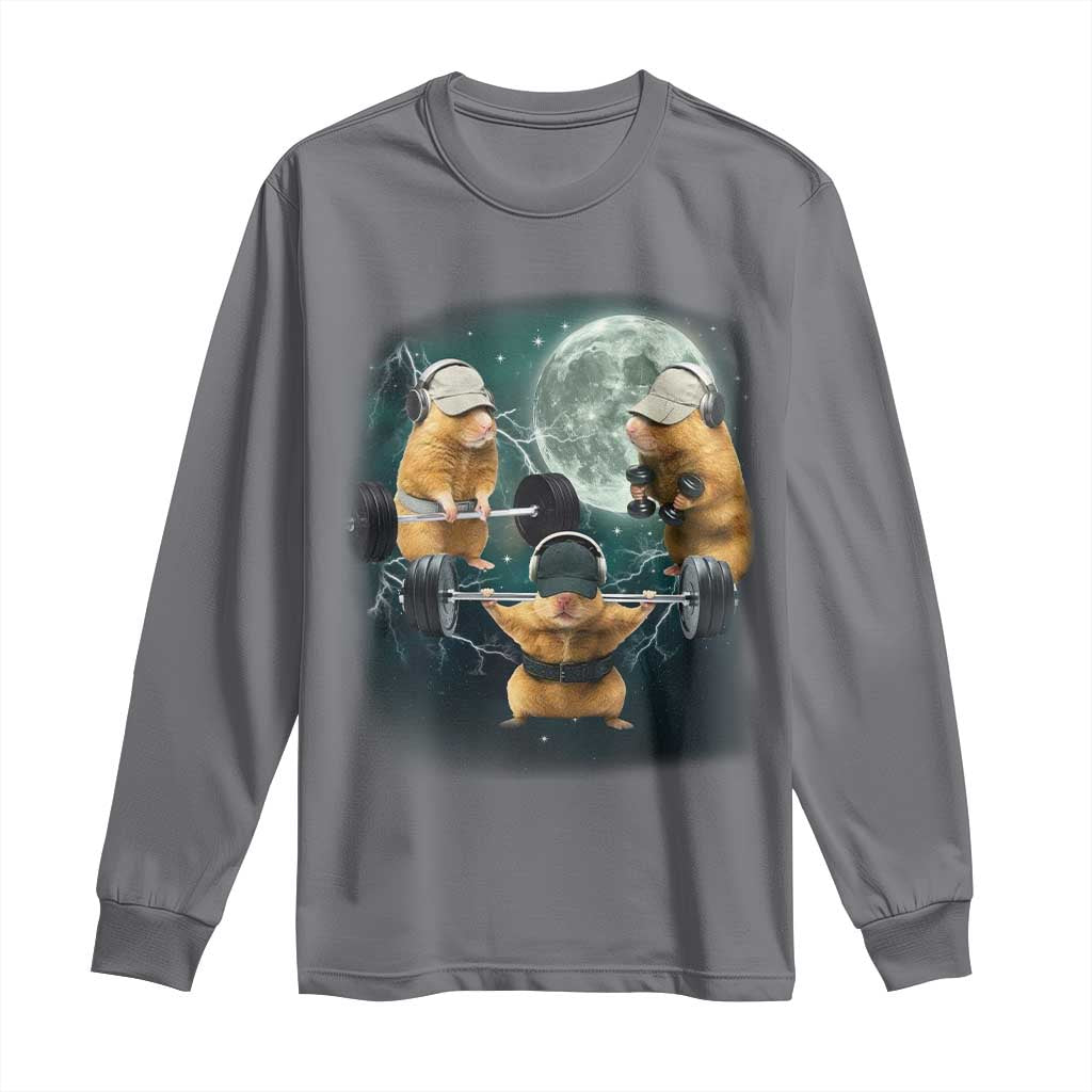Funny Three Hamster Deadlift Gym Rat Moon Training Weightlifting Meme Long Sleeve Shirt TS11 Charcoal Print Your Wear