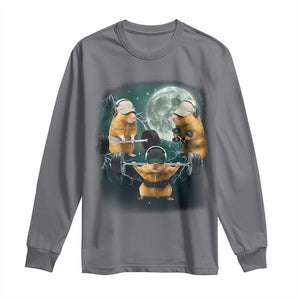 Funny Three Hamster Deadlift Gym Rat Moon Training Weightlifting Meme Long Sleeve Shirt TS11 Charcoal Print Your Wear