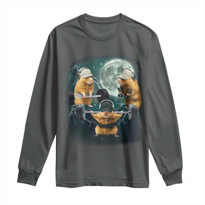 Funny Three Hamster Deadlift Gym Rat Moon Training Weightlifting Meme Long Sleeve Shirt TS11 Dark Heather Print Your Wear