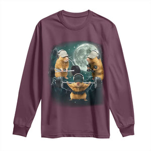 Funny Three Hamster Deadlift Gym Rat Moon Training Weightlifting Meme Long Sleeve Shirt TS11 Maroon Print Your Wear