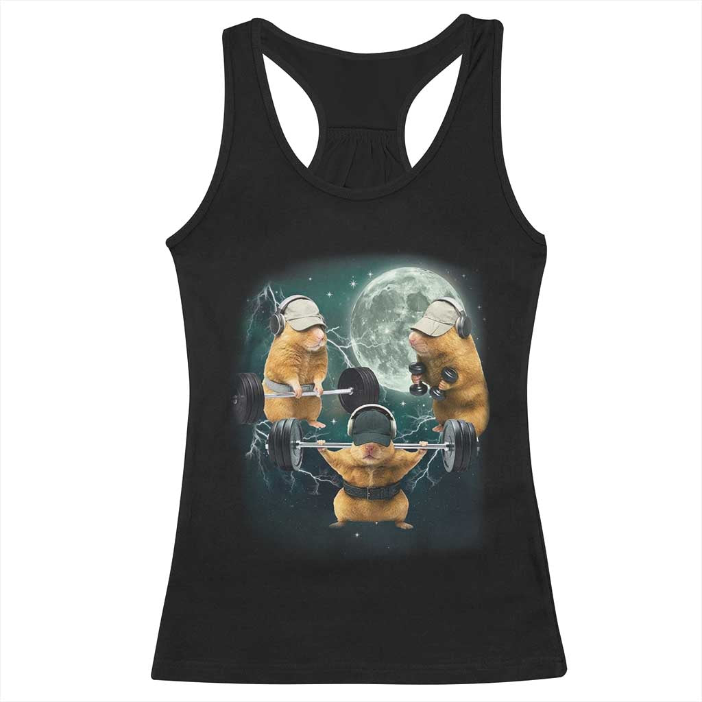 Funny Three Hamster Deadlift Gym Rat Moon Training Weightlifting Meme Racerback Tank Top TS11 Black Print Your Wear