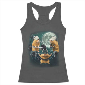 Funny Three Hamster Deadlift Gym Rat Moon Training Weightlifting Meme Racerback Tank Top TS11 Dark Heather Print Your Wear
