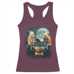 Funny Three Hamster Deadlift Gym Rat Moon Training Weightlifting Meme Racerback Tank Top TS11 Maroon Print Your Wear