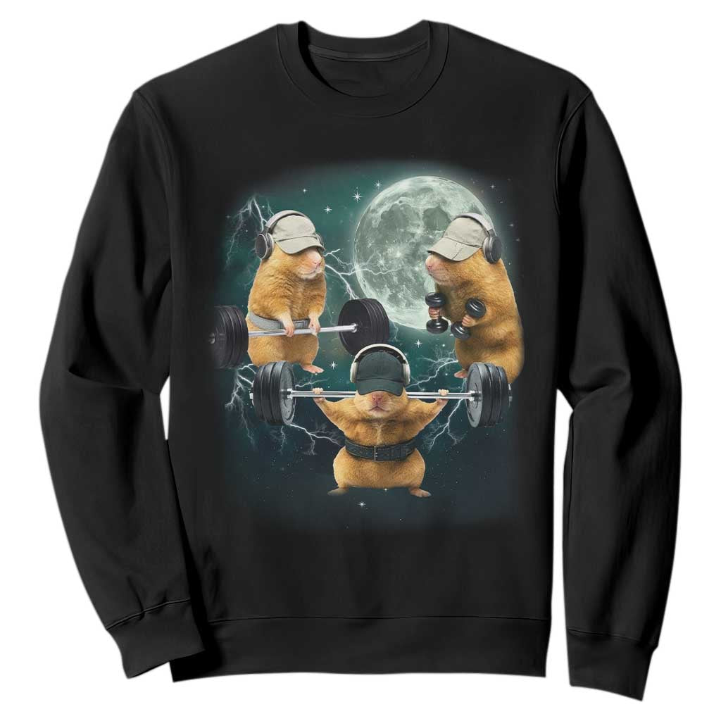 Funny Three Hamster Deadlift Gym Rat Moon Training Weightlifting Meme Sweatshirt TS11 Black Print Your Wear