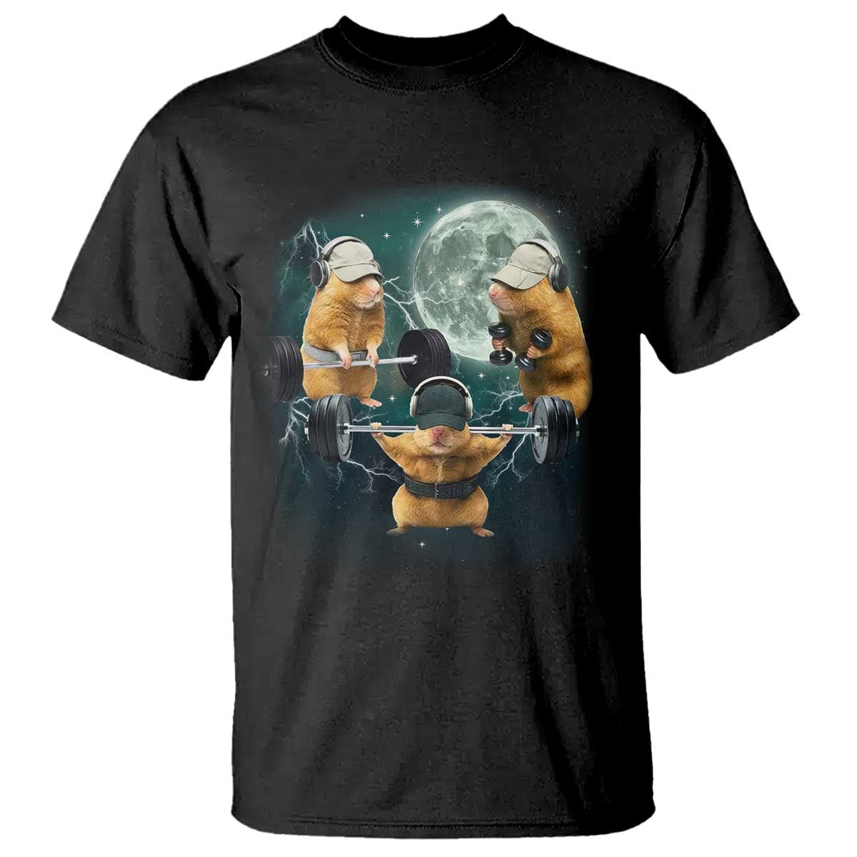 Funny Three Hamster Deadlift Gym Rat Moon Training Weightlifting Meme T Shirt TS11 Black Print Your Wear