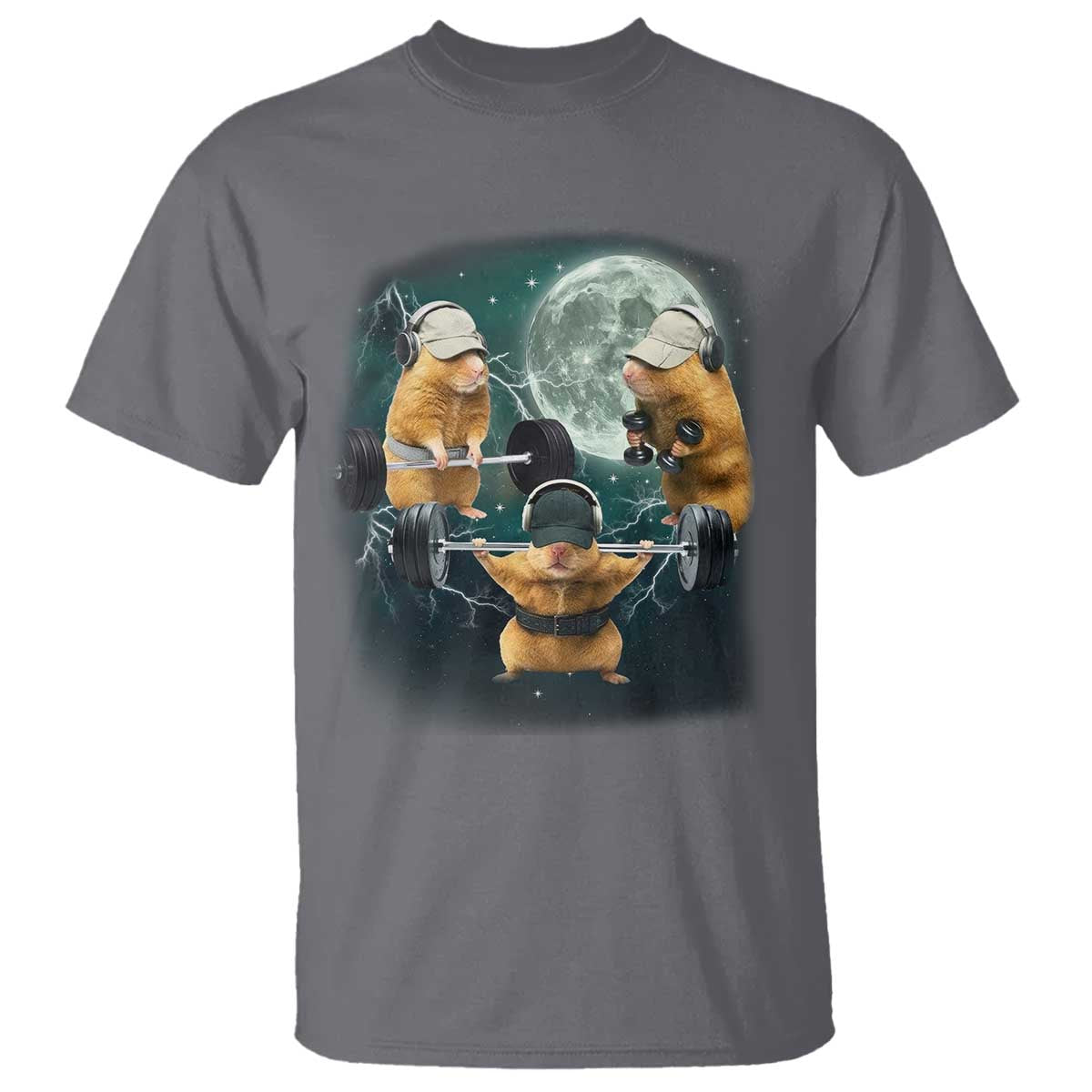 Funny Three Hamster Deadlift Gym Rat Moon Training Weightlifting Meme T Shirt TS11 Charcoal Print Your Wear