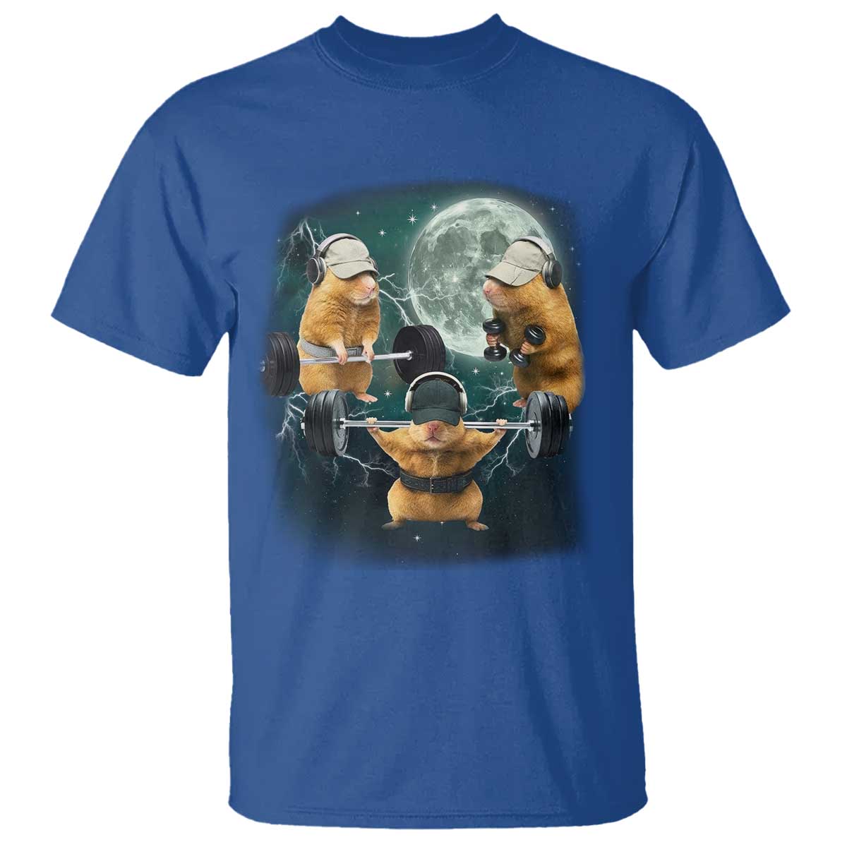 Funny Three Hamster Deadlift Gym Rat Moon Training Weightlifting Meme T Shirt TS11 Royal Blue Print Your Wear