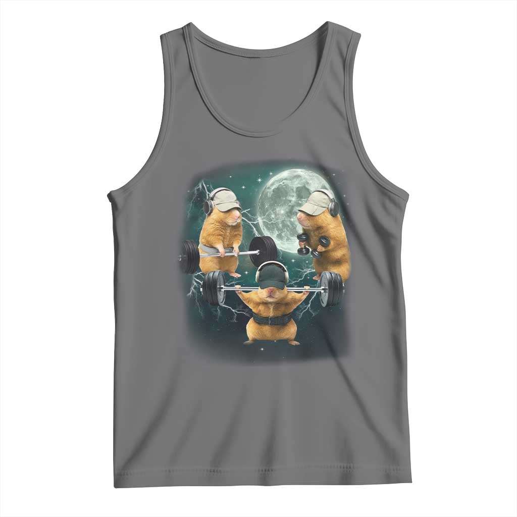 Funny Three Hamster Deadlift Gym Rat Moon Training Weightlifting Meme Tank Top TS11 Black Heather Print Your Wear