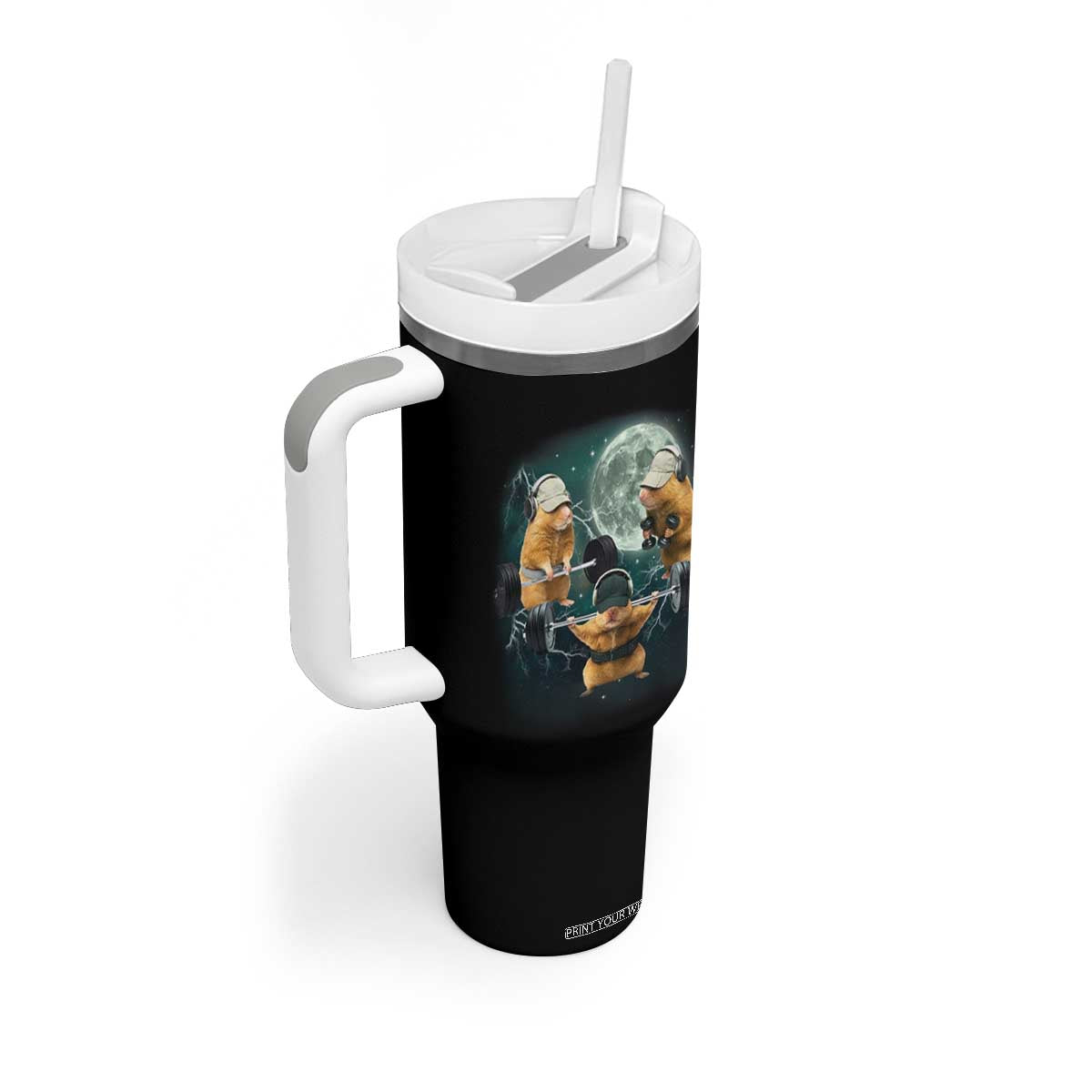 Funny Three Hamster Deadlift Gym Rat Moon Training Weightlifting Meme Tumbler With Handle TS11 Print Your Wear
