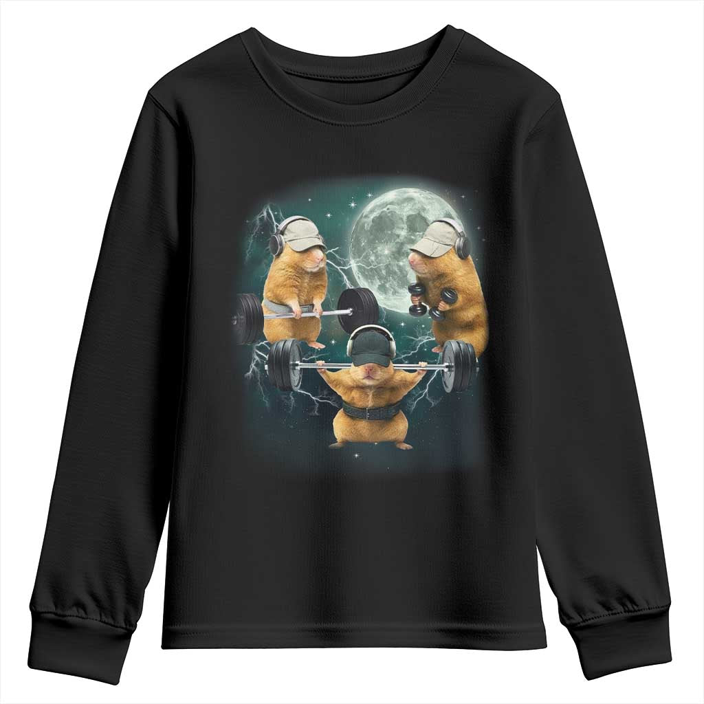 Funny Three Hamster Deadlift Gym Rat Moon Training Weightlifting Meme Youth Sweatshirt TS11 Black Print Your Wear