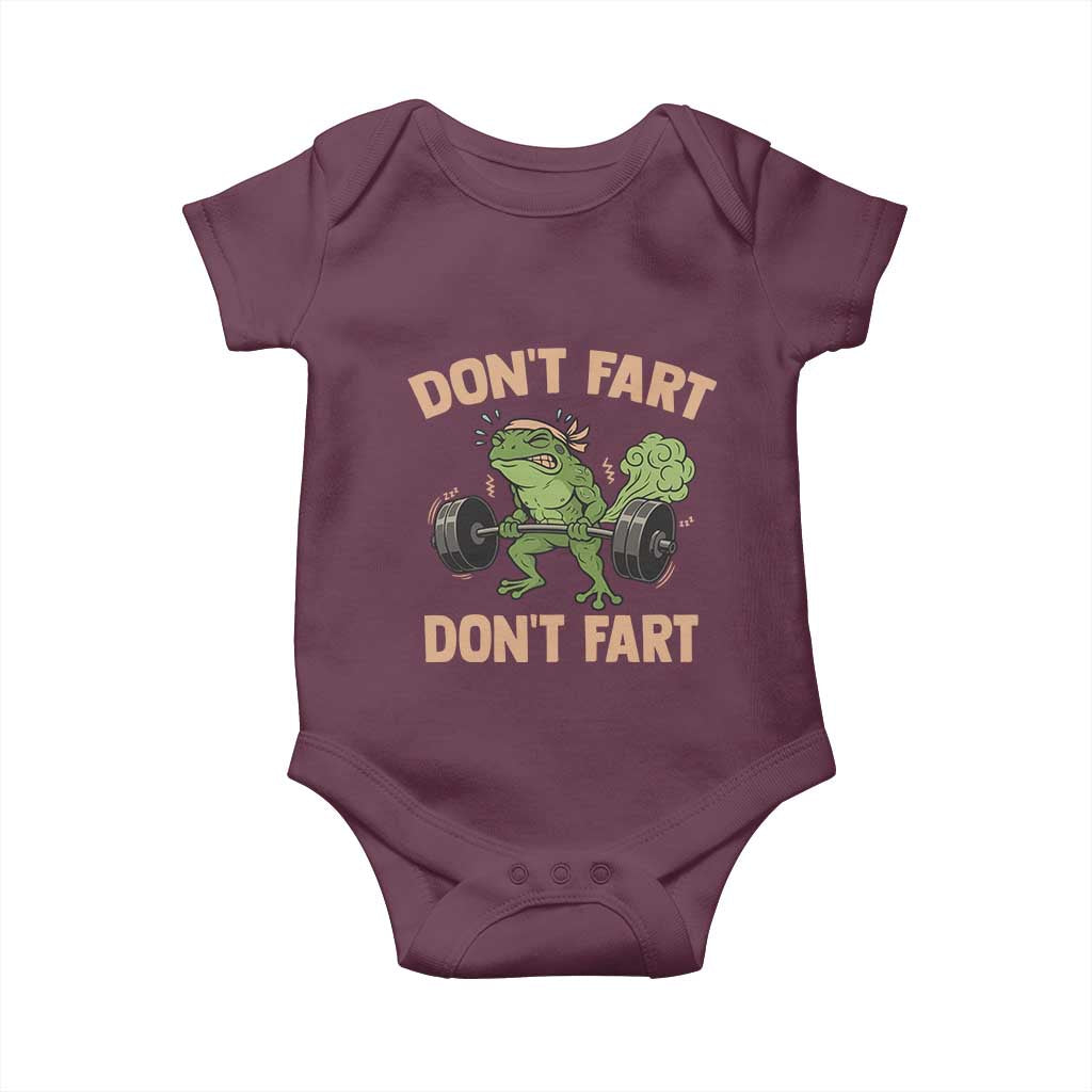 Gym Frog Baby Onesie Dont Fart Workout Weights Squat Humor TS11 Maroon Print Your Wear