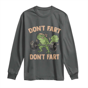 Gym Frog Long Sleeve Shirt Dont Fart Workout Weights Squat Humor TS11 Dark Heather Print Your Wear