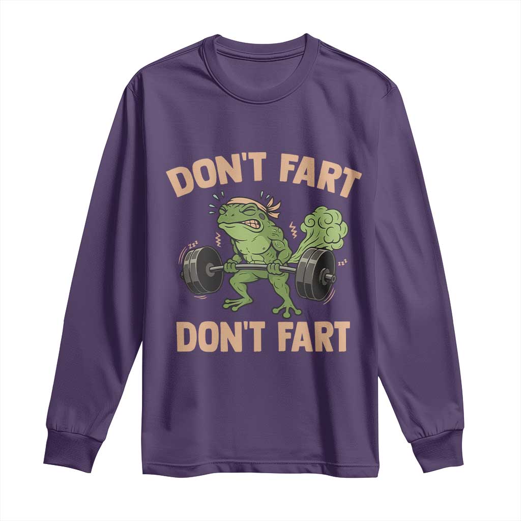 Gym Frog Long Sleeve Shirt Dont Fart Workout Weights Squat Humor TS11 Purple Print Your Wear