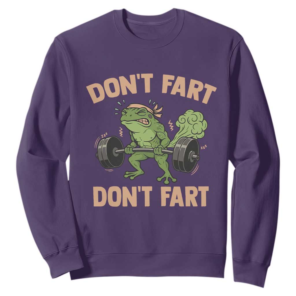 Gym Frog Sweatshirt Dont Fart Workout Weights Squat Humor TS11 Purple Print Your Wear