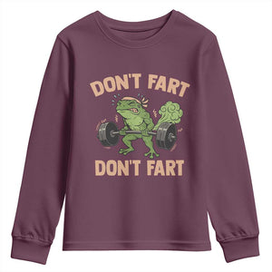 Gym Frog Youth Sweatshirt Dont Fart Workout Weights Squat Humor TS11 Maroon Print Your Wear