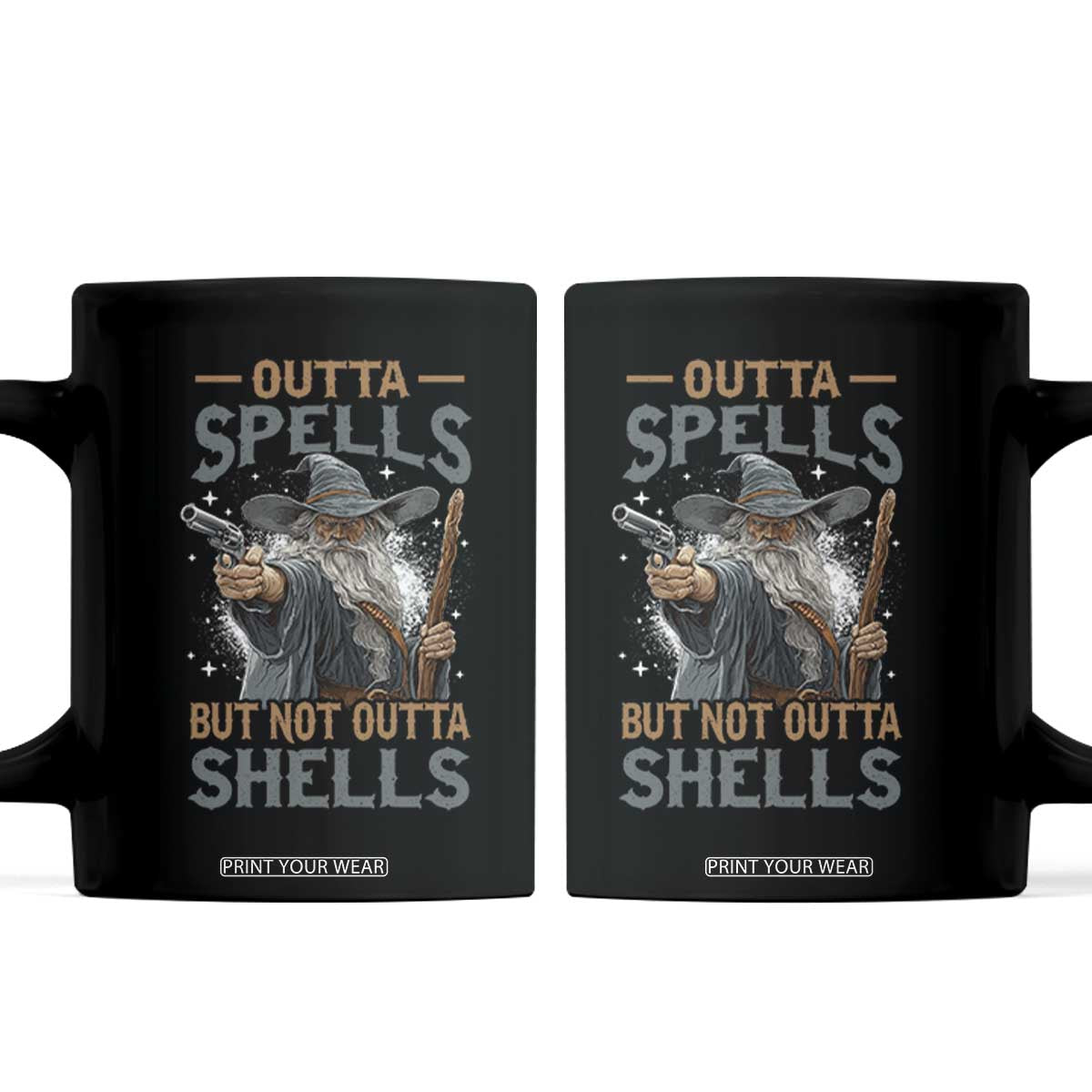 Outta Spells But Not Outta Shells Coffee Mug Funny Fantasy Meme TS11 Black Print Your Wear