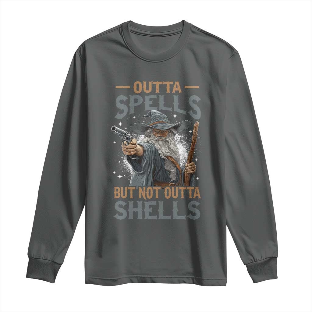 Outta Spells But Not Outta Shells Long Sleeve Shirt Funny Fantasy Meme TS11 Dark Heather Print Your Wear