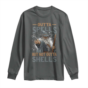 Outta Spells But Not Outta Shells Long Sleeve Shirt Funny Fantasy Meme TS11 Dark Heather Print Your Wear