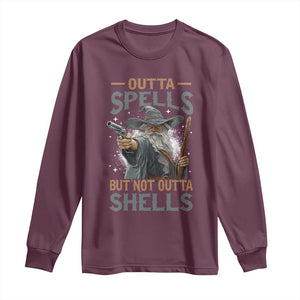 Outta Spells But Not Outta Shells Long Sleeve Shirt Funny Fantasy Meme TS11 Maroon Print Your Wear